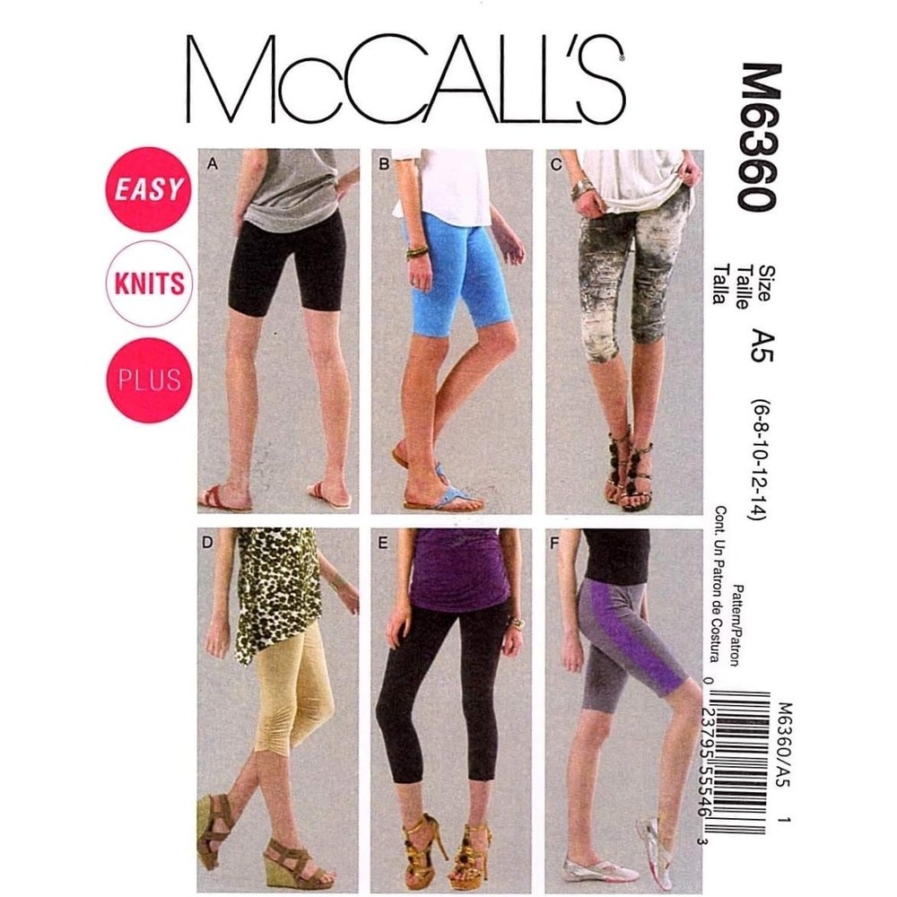 Sewing Pattern McCall's M6360 Women's Leggings Patternโ A5 8-14 Easy Kn